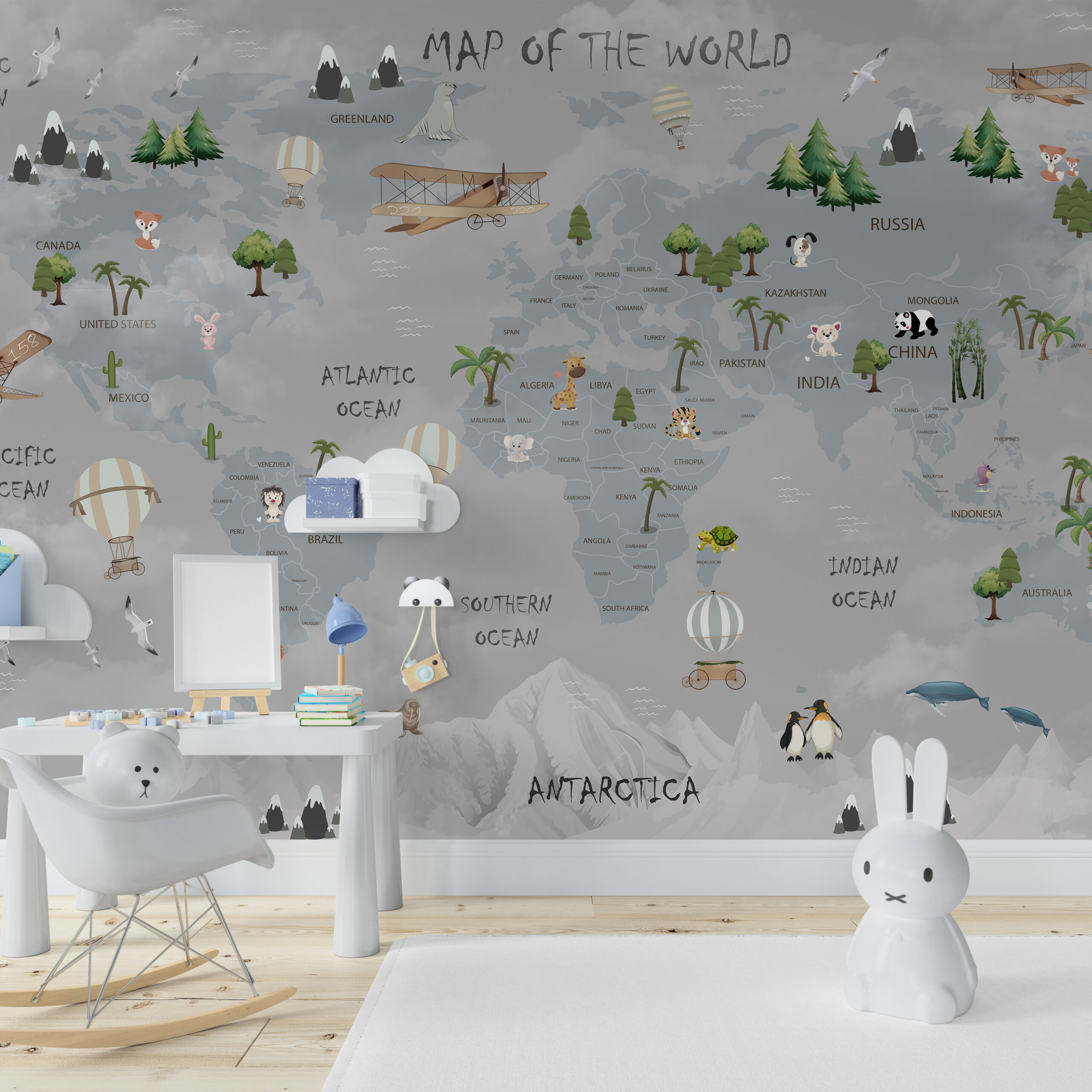 Wallpaper Weltkarte Grau