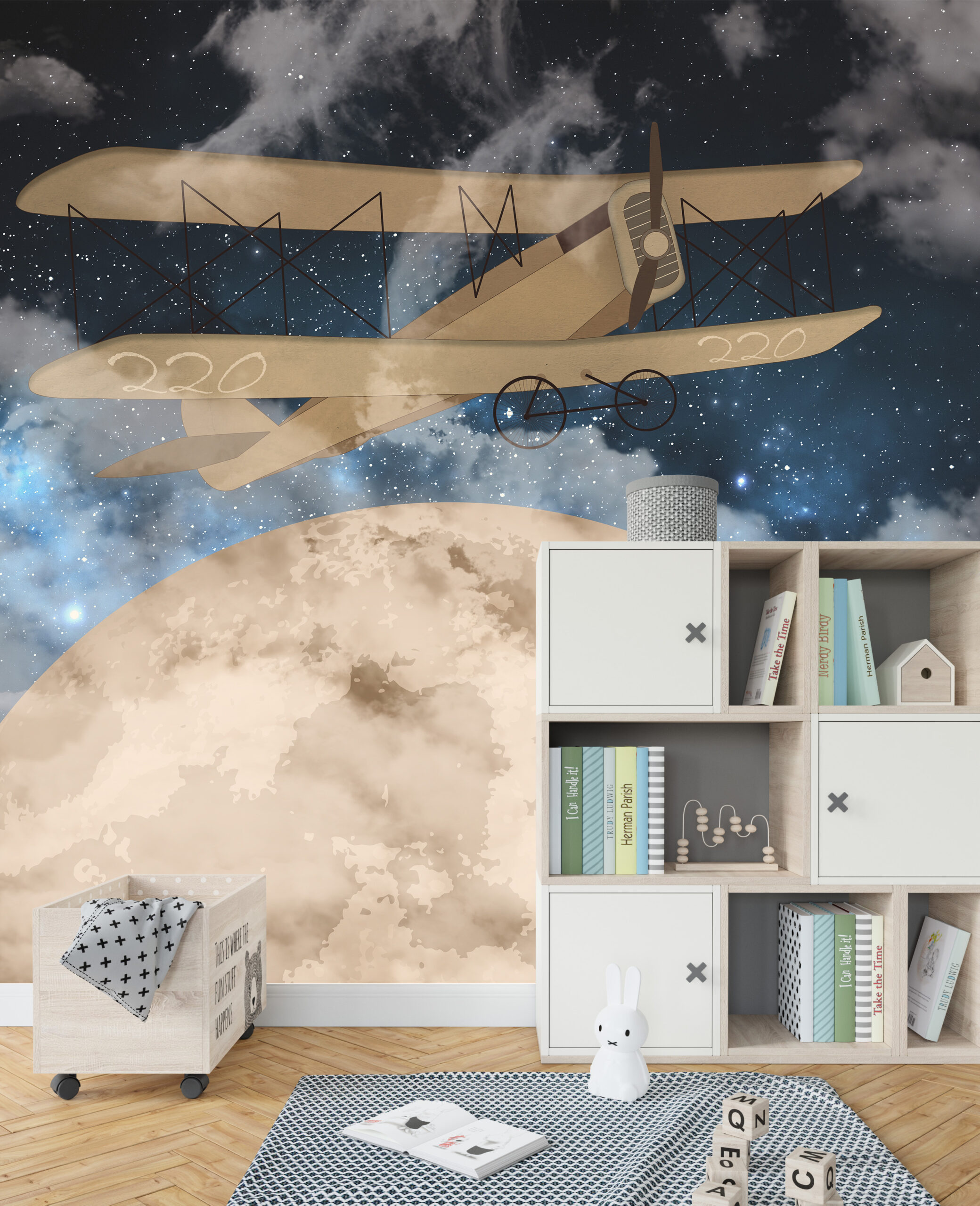 Fototapete Vollmond Flugzeug