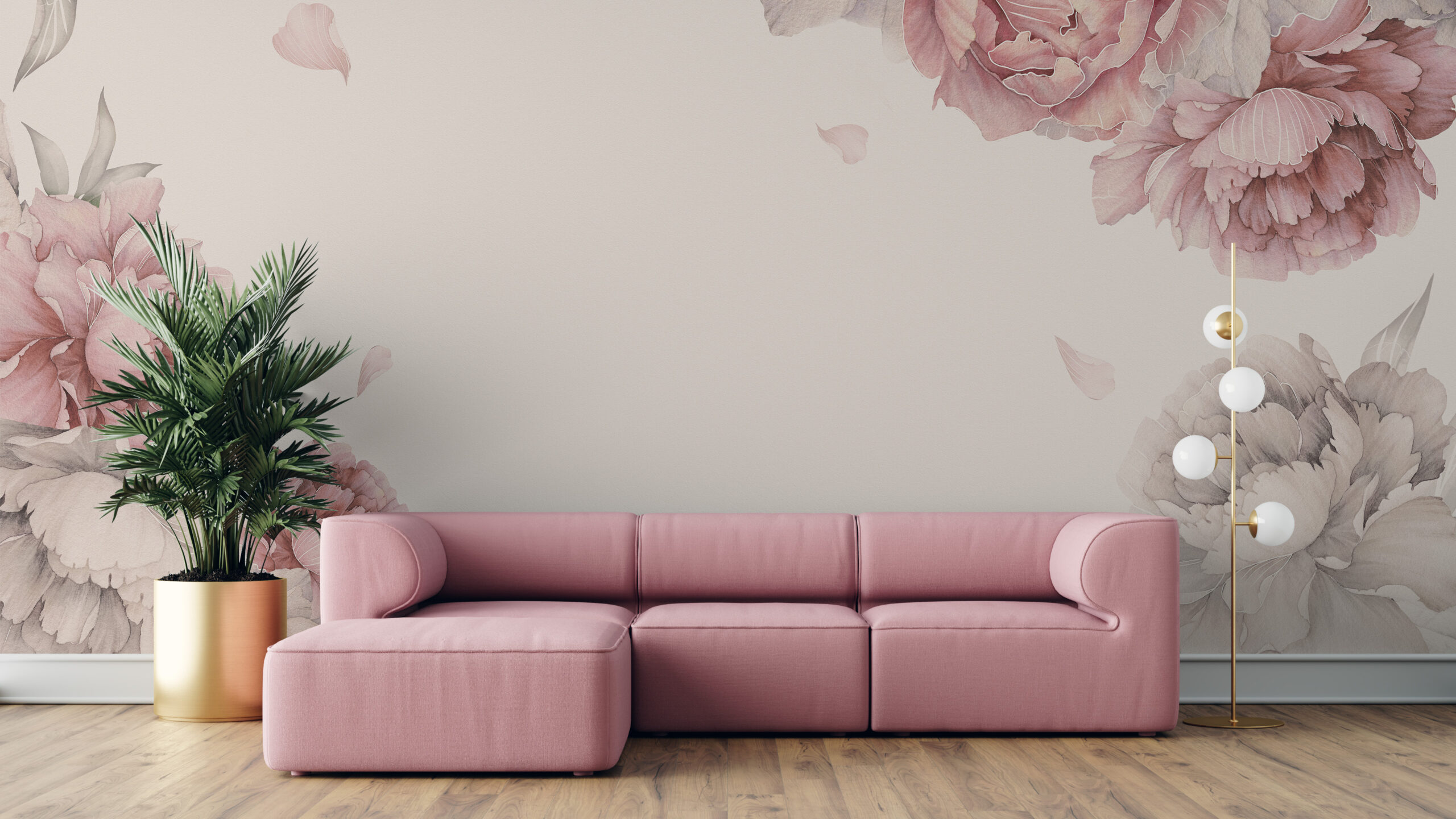 Fototapete Blumen in Rosa und Beige