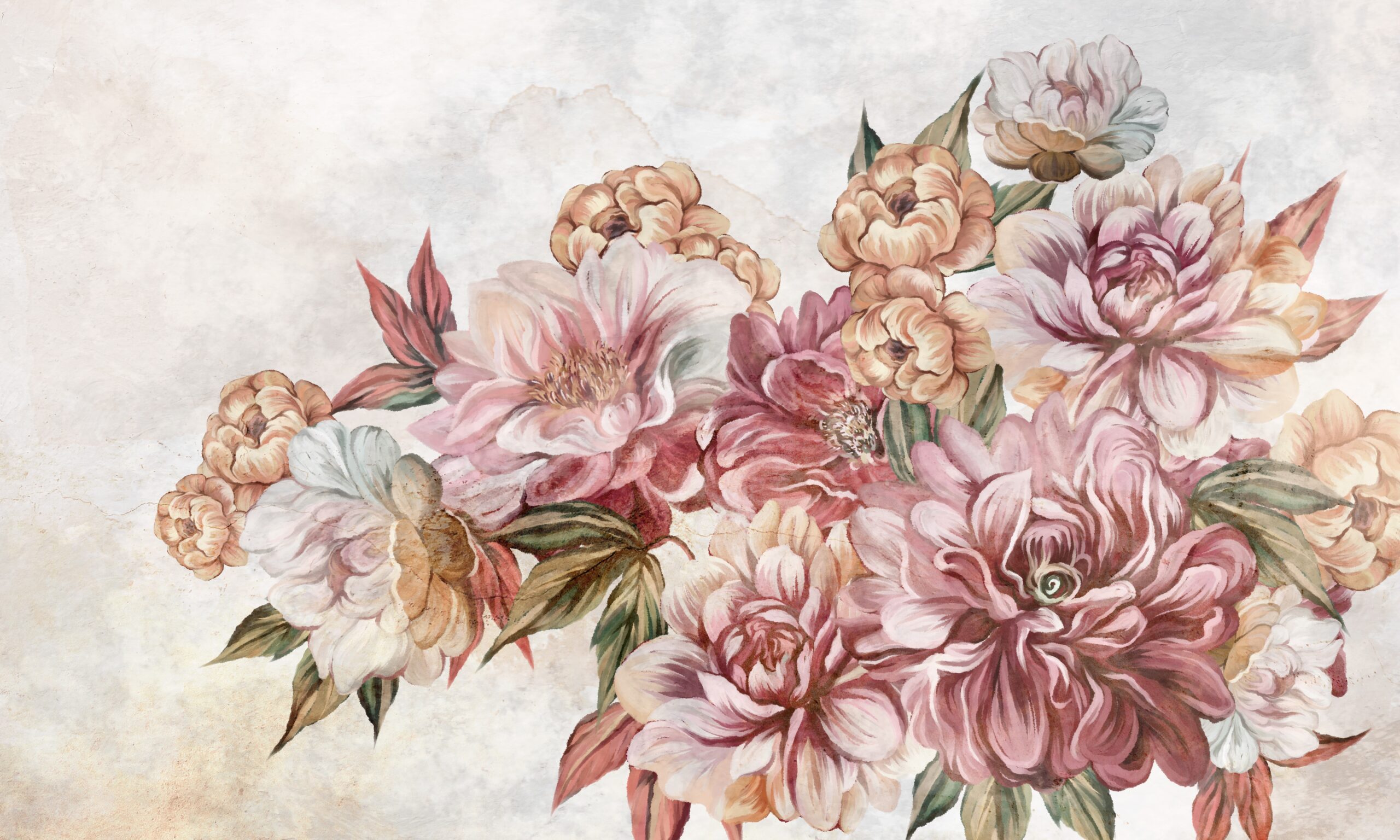 Drawn,Art,Peonies,And,Roses,In,A,Bouquet,Of,Flowers