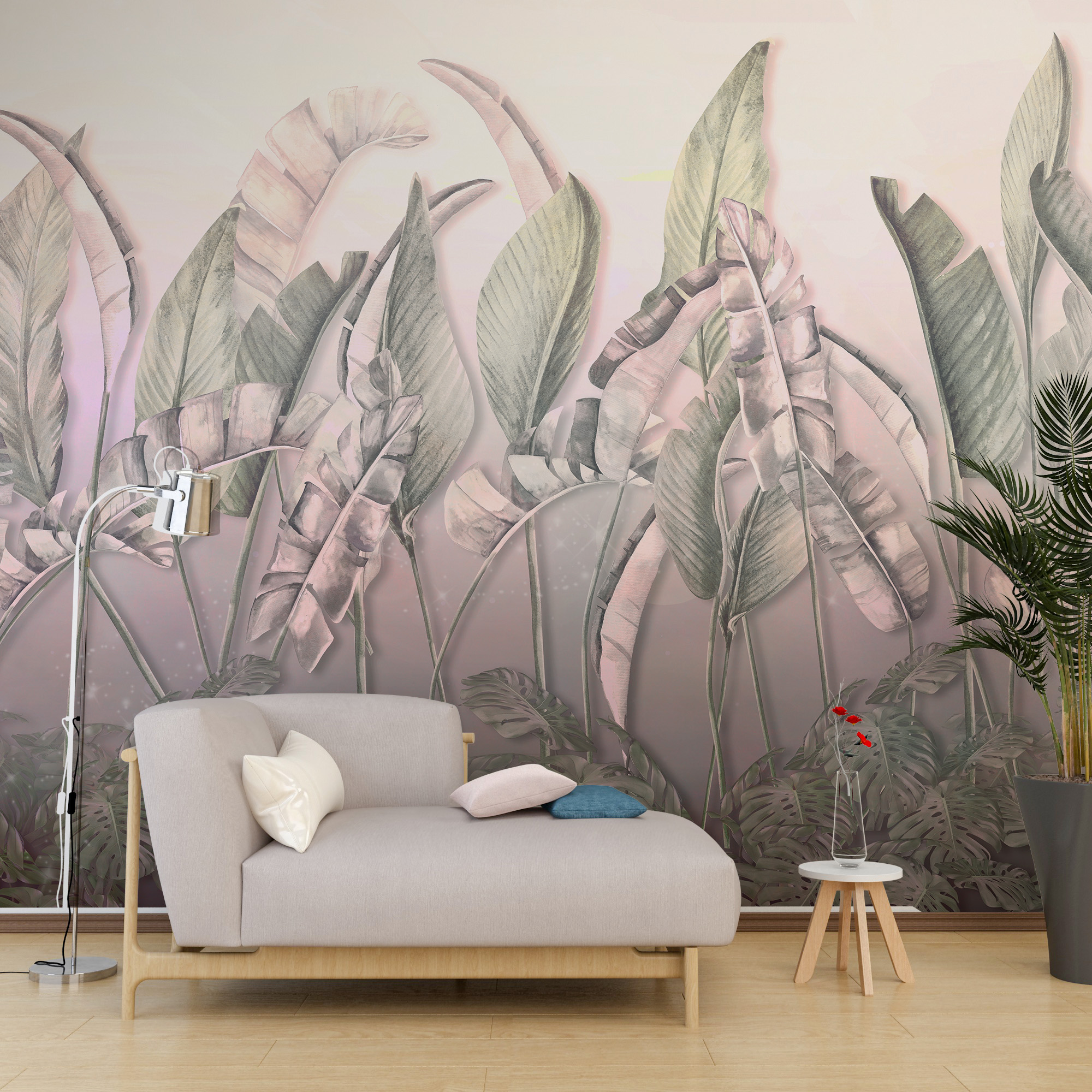 Fototape Tropische Blätter In Rosa