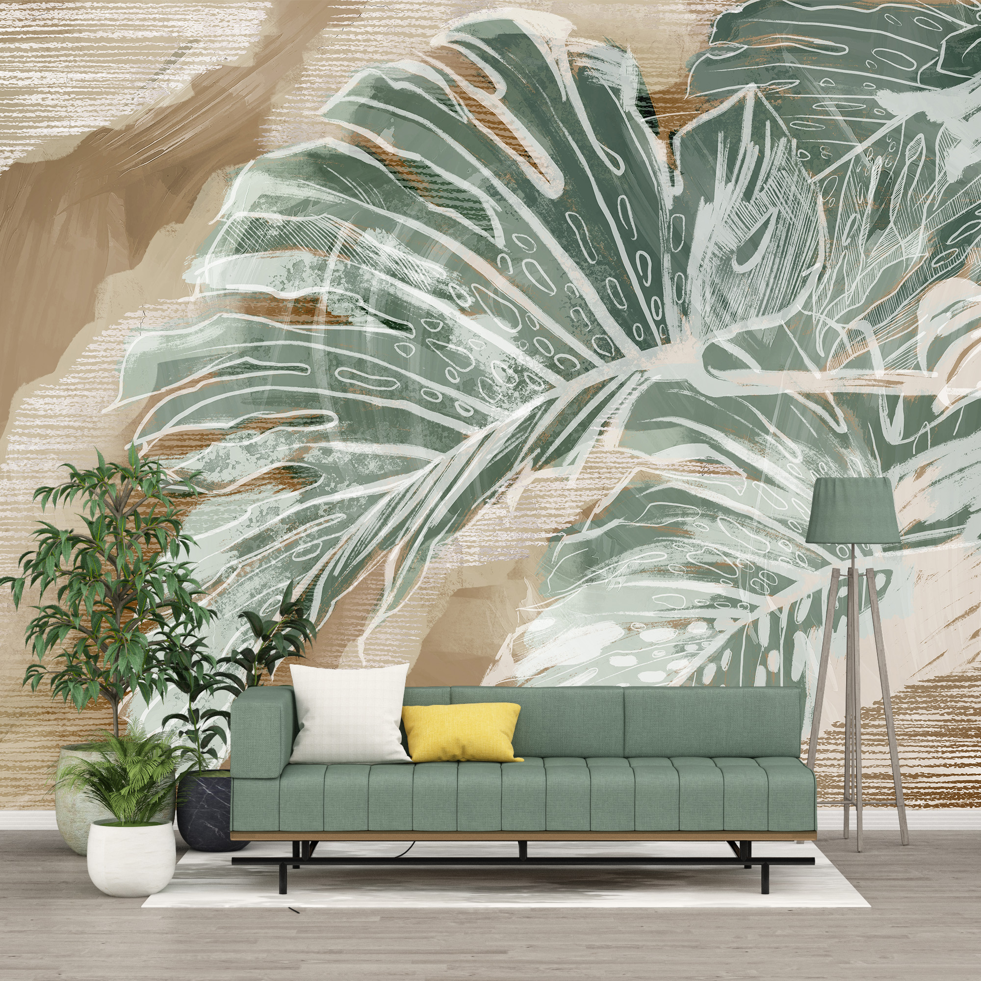 Fototapete Monstera Blatt in Beige