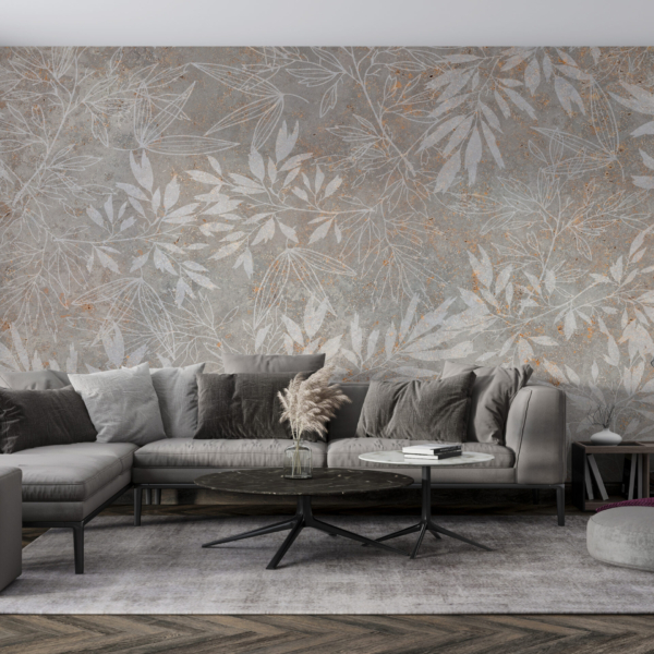 Wandgemälde mit zarten Blättern