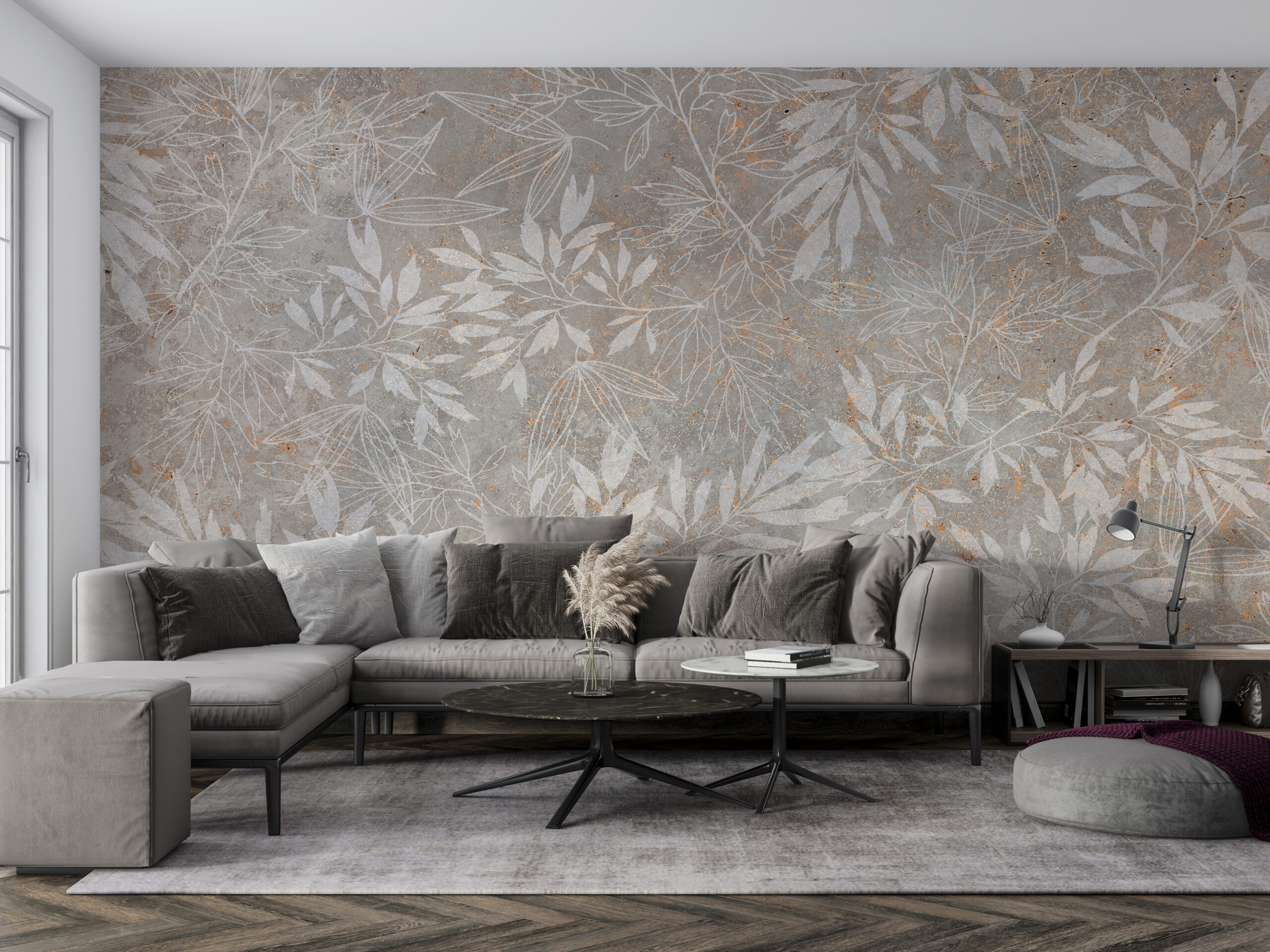 Wandgemälde mit zarten Blättern