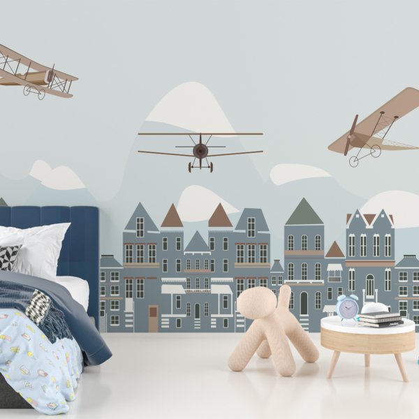 Fotomural Flugzeuge über der Stadt