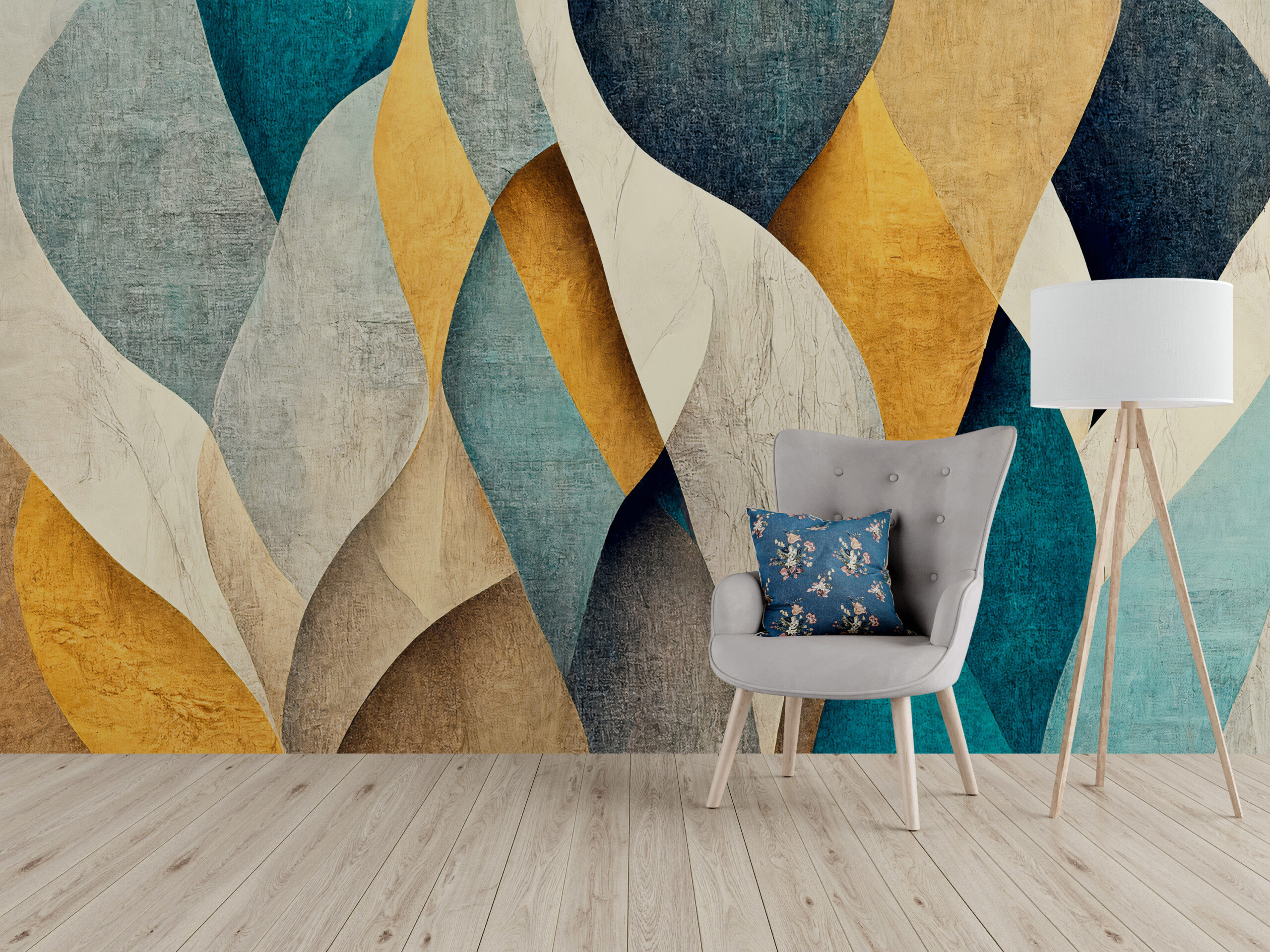 Tapete Abstraktion in Beige und Türkis