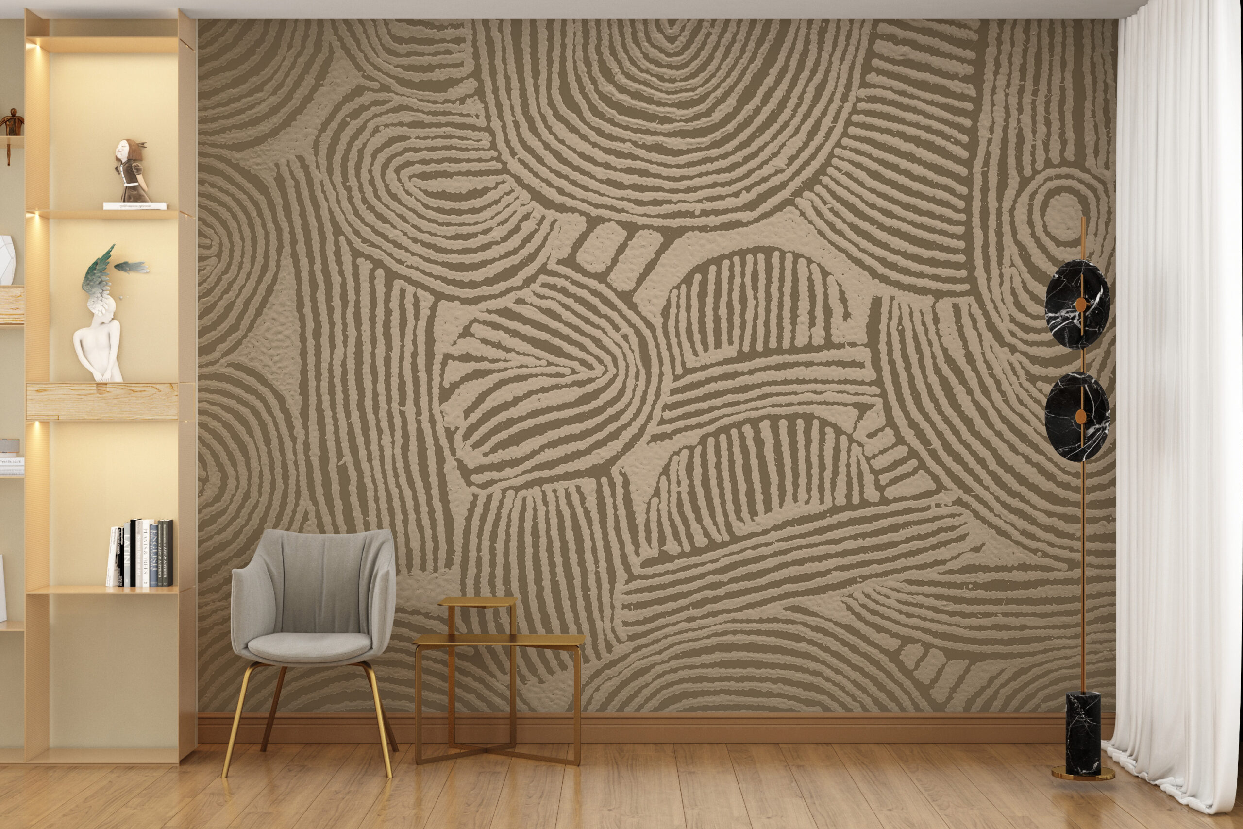 Wandgemälde in Braun und Beige