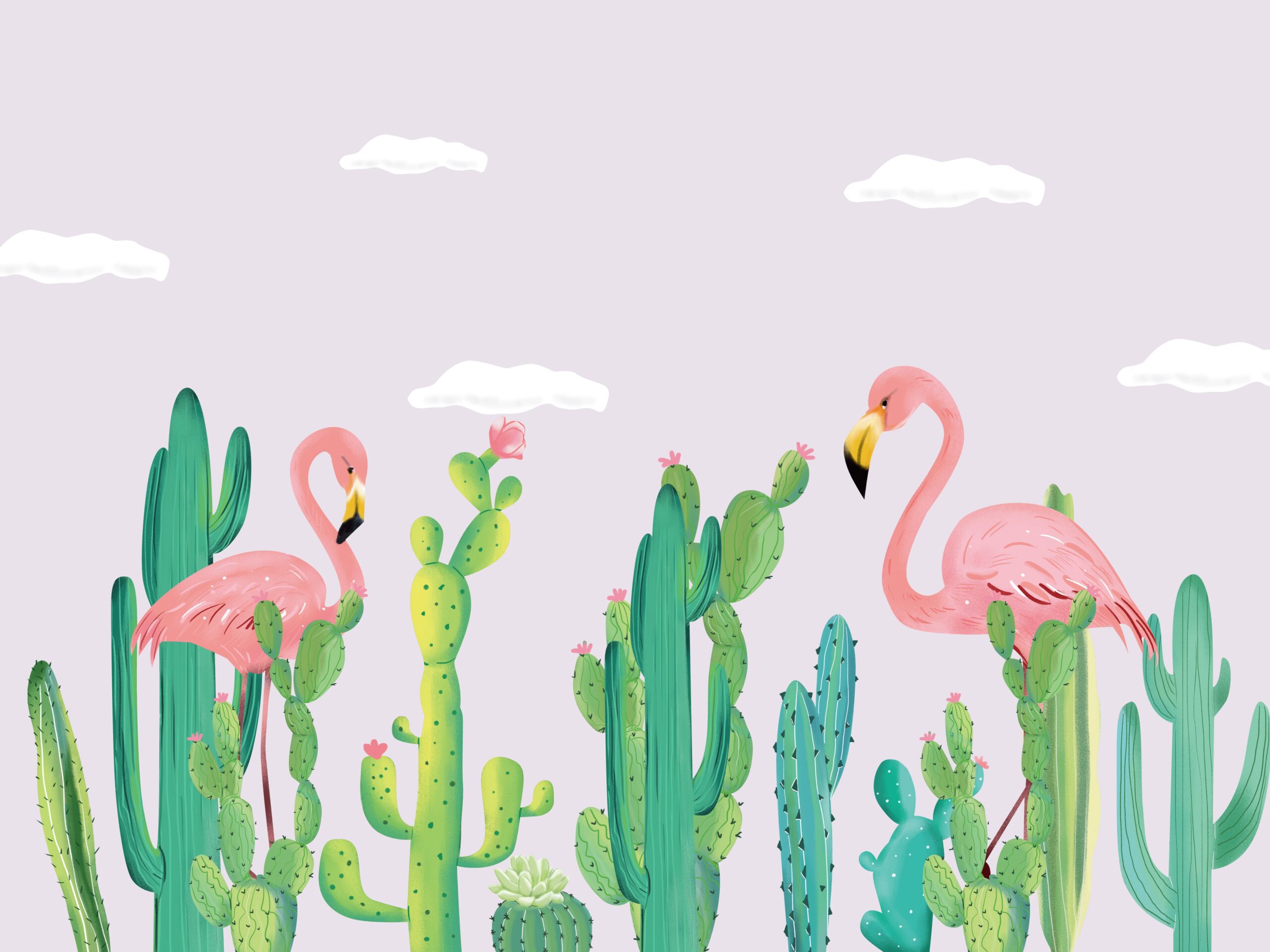 Beautiful,Illustration,With,Flamingo,And,Cactus,Green,And,Background,With
