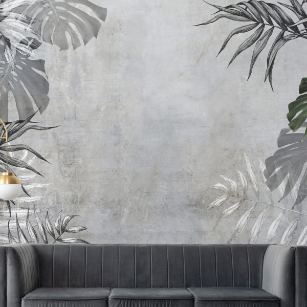 Fototape Tropische Blätter In Grau