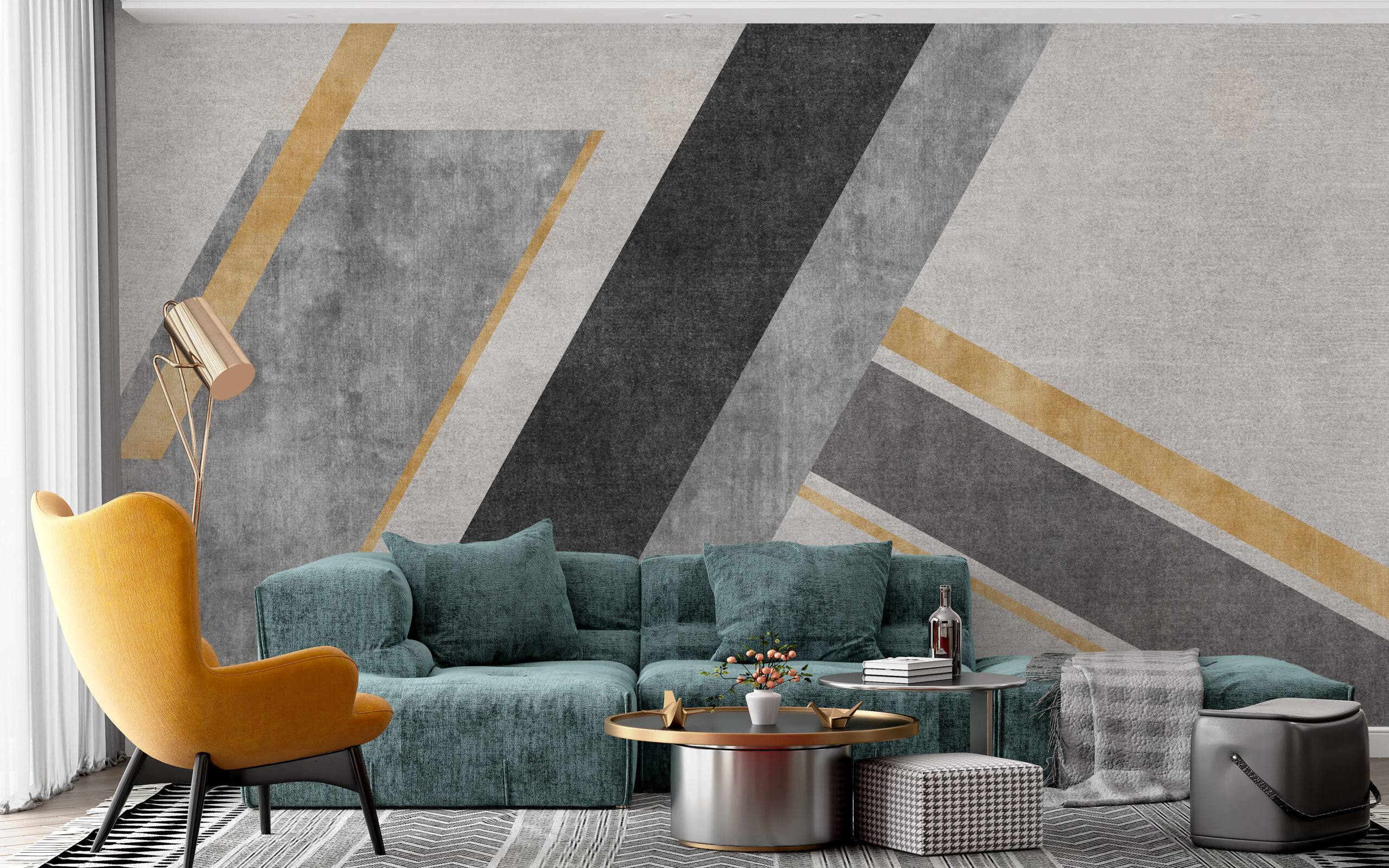 Fototapete Streifen in Grau- und Goldtönen