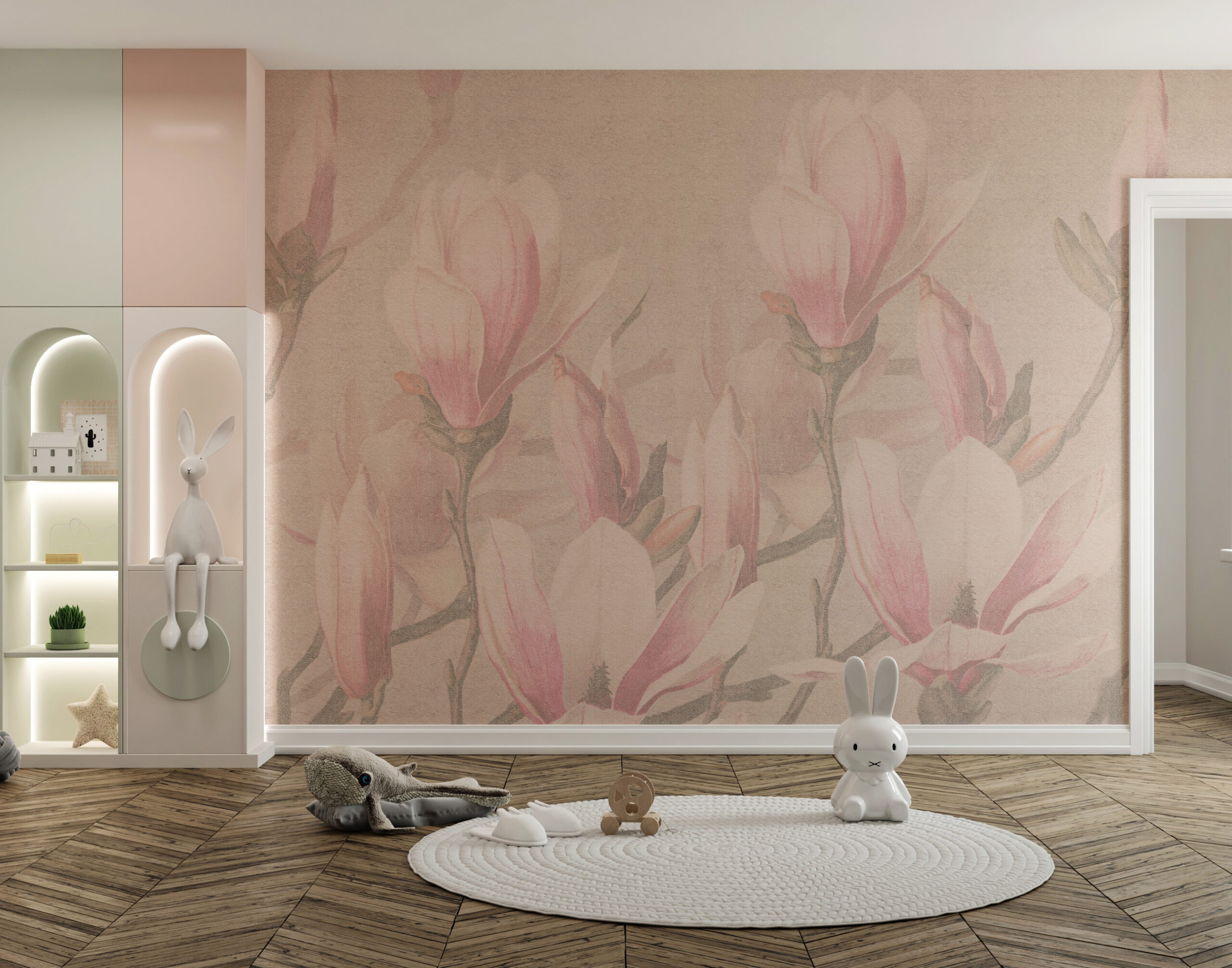 Fototapete Rosa Blumen in Beige