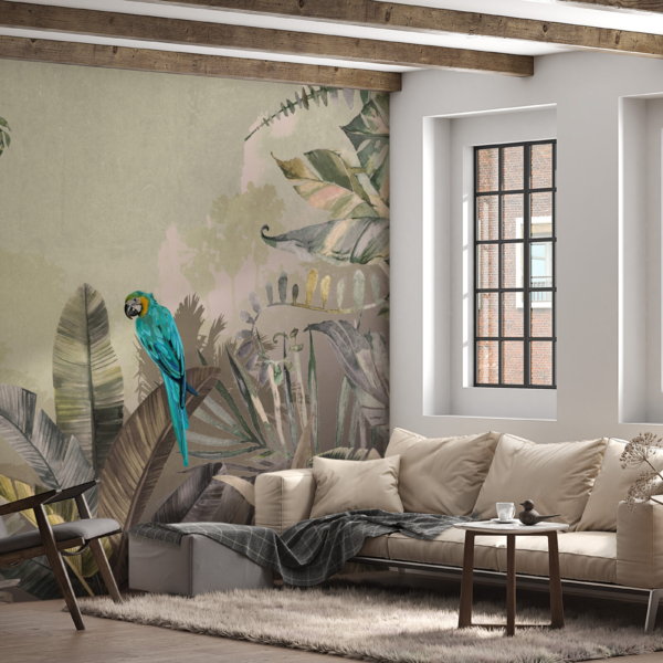 Wandbild Papagei auf einem Dschungel Hintergrund