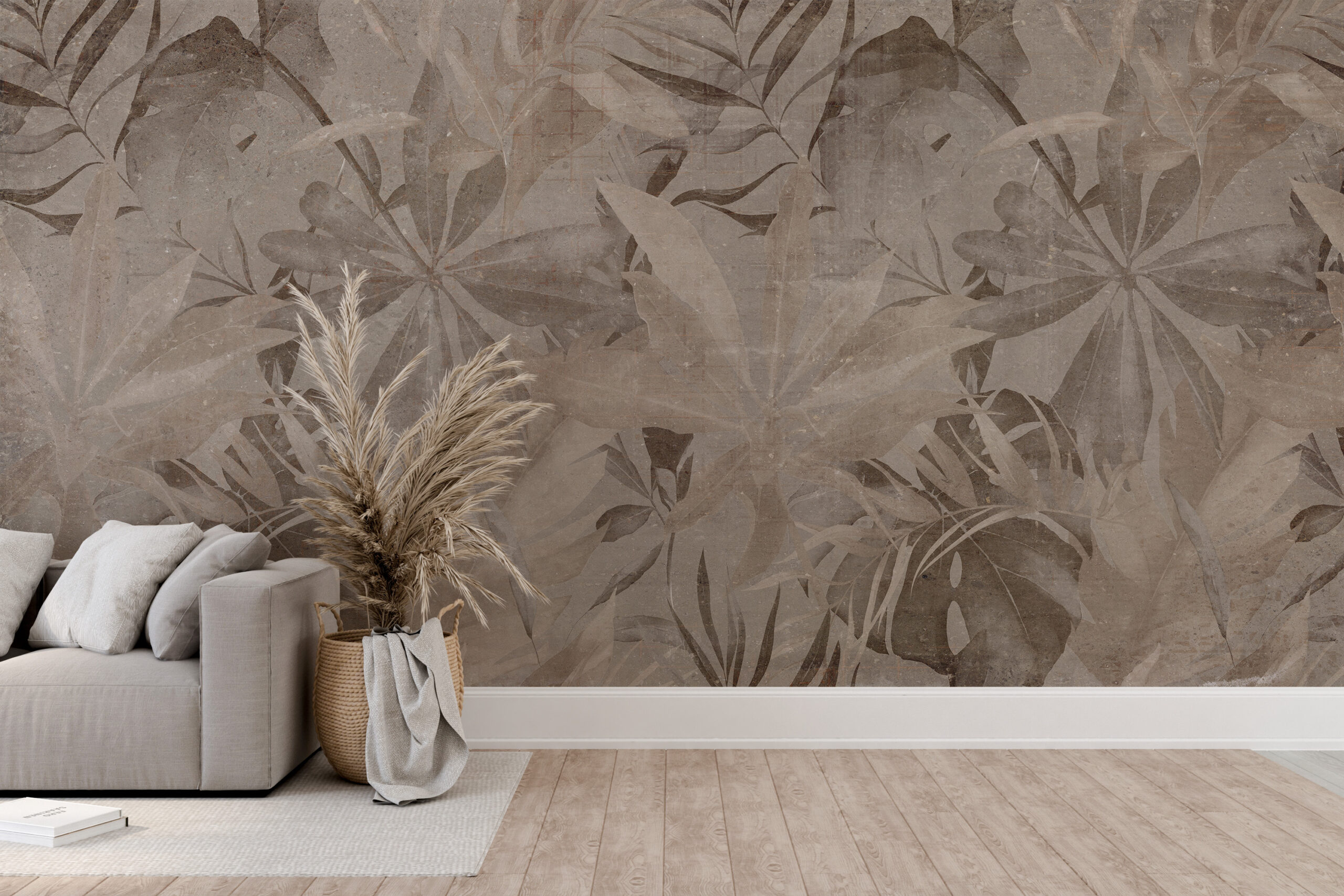 Fototapete mit Blättern in Beige und Braun