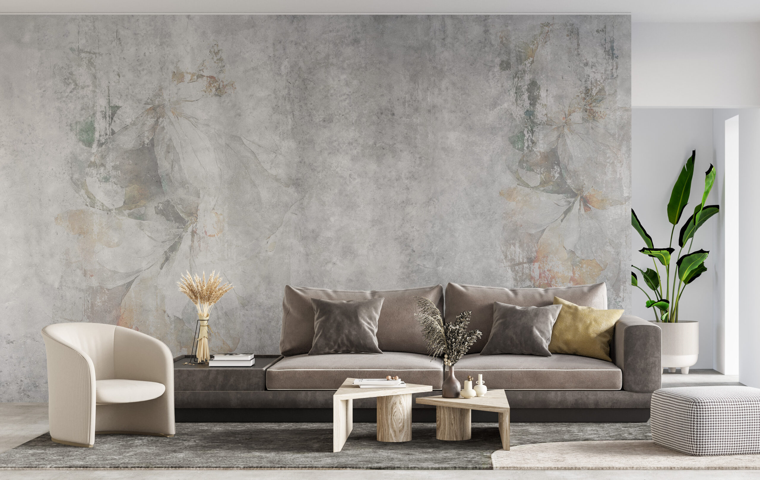 Tapete Grau mit floralen Elementen