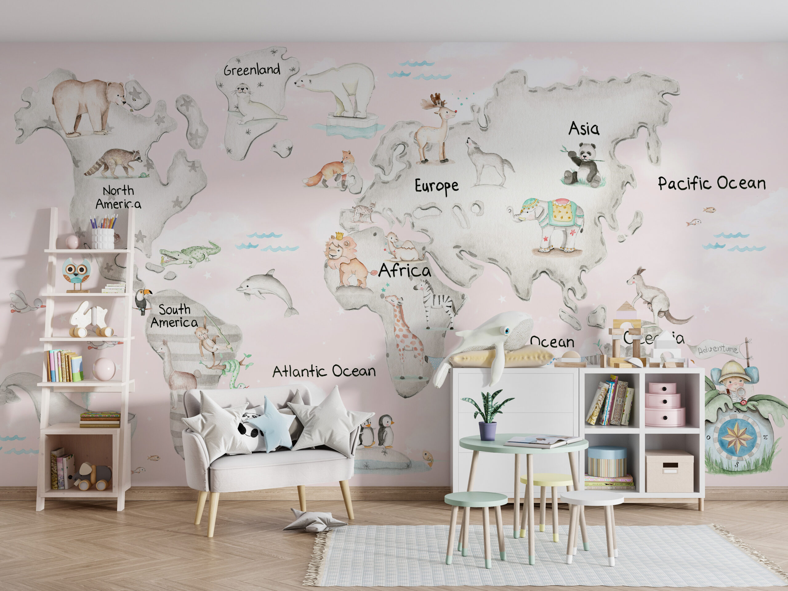 Wallpaper Weltkarte Rosa