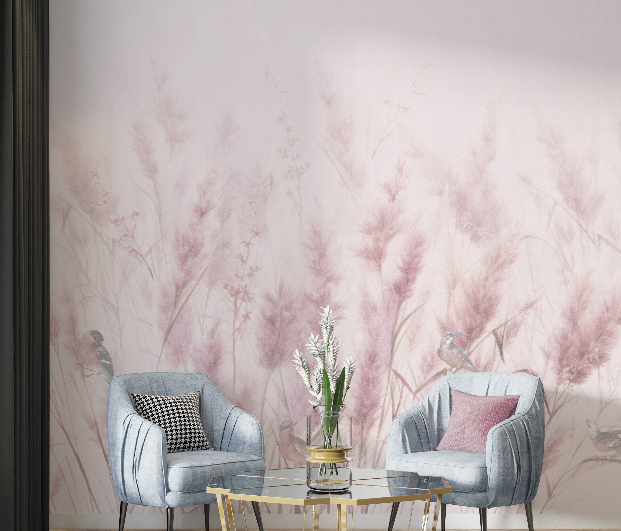 Tapete Körner und Vögel Rosa