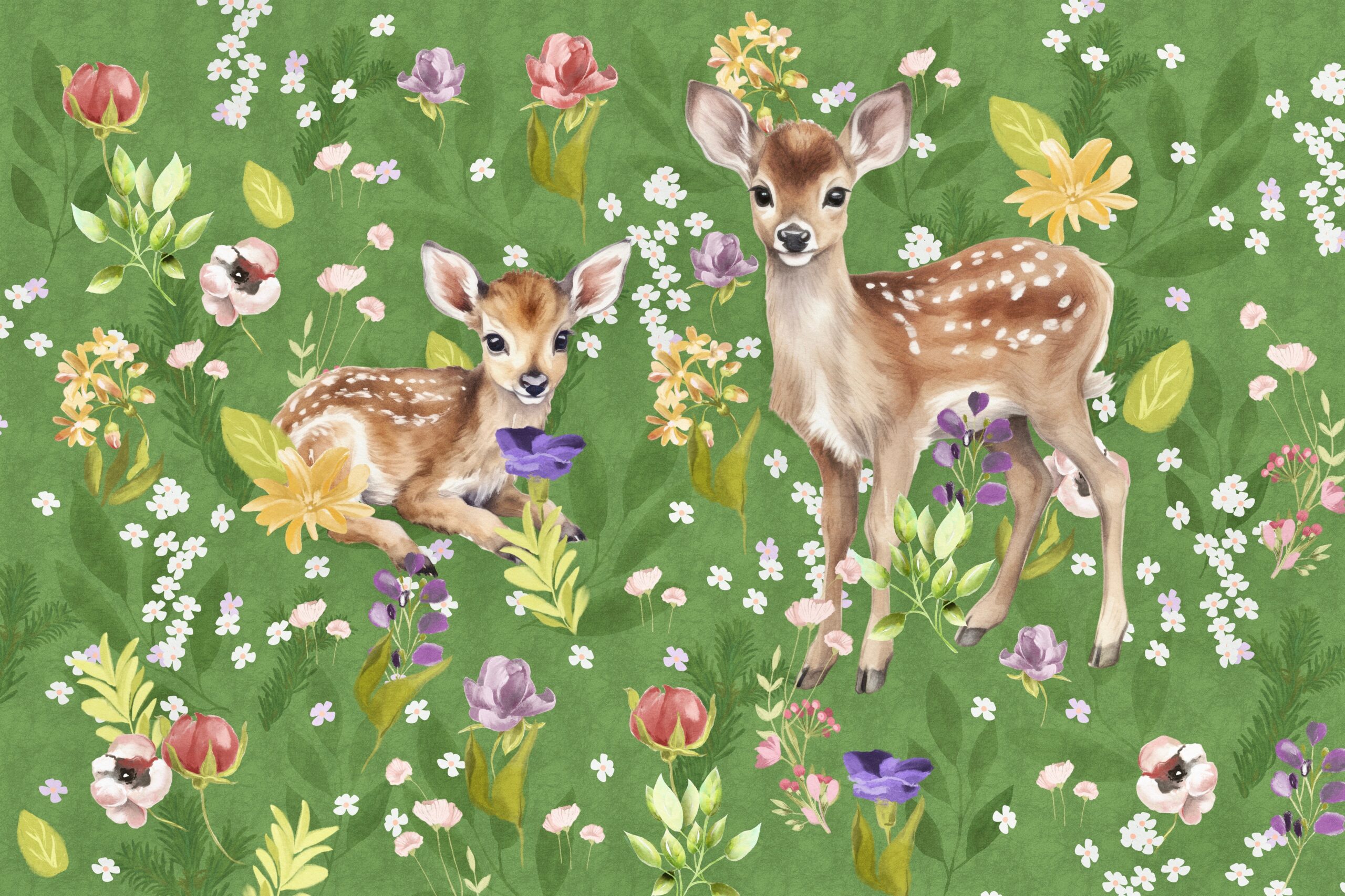 Forest,Landscape.,Cute,Animals,And,Flowers.,Blossom,Flowers.,Green,Forest.