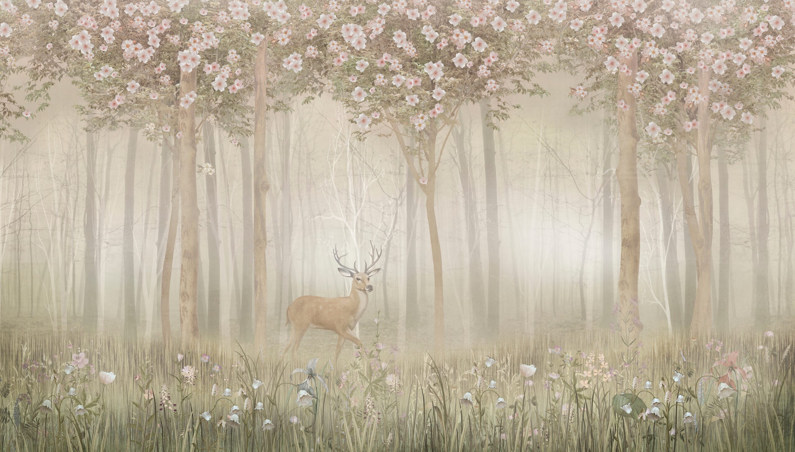 Flower,Forest,Wallpaper,Mural,,Deer,Animal,,Blooming,,Spring,,Wild,Animal,