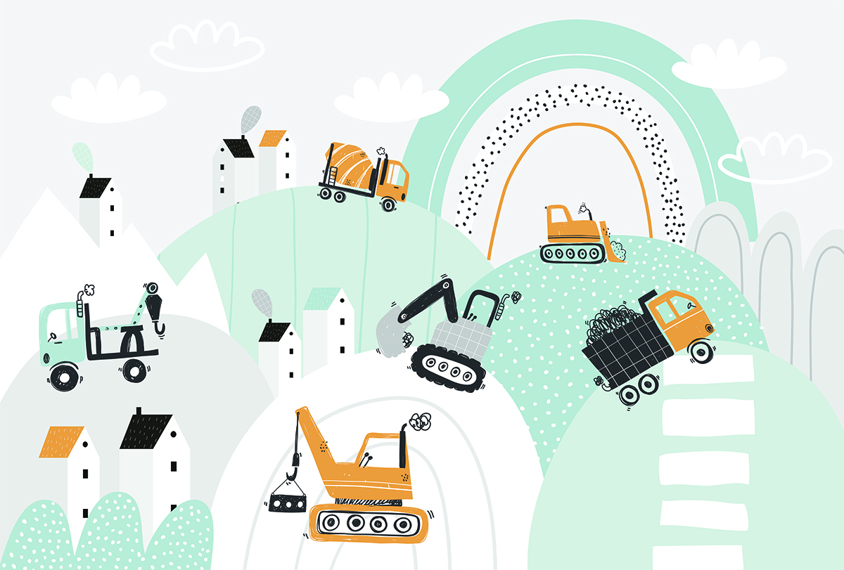 Wandgemälde mit Baufahrzeugen – Bild 3