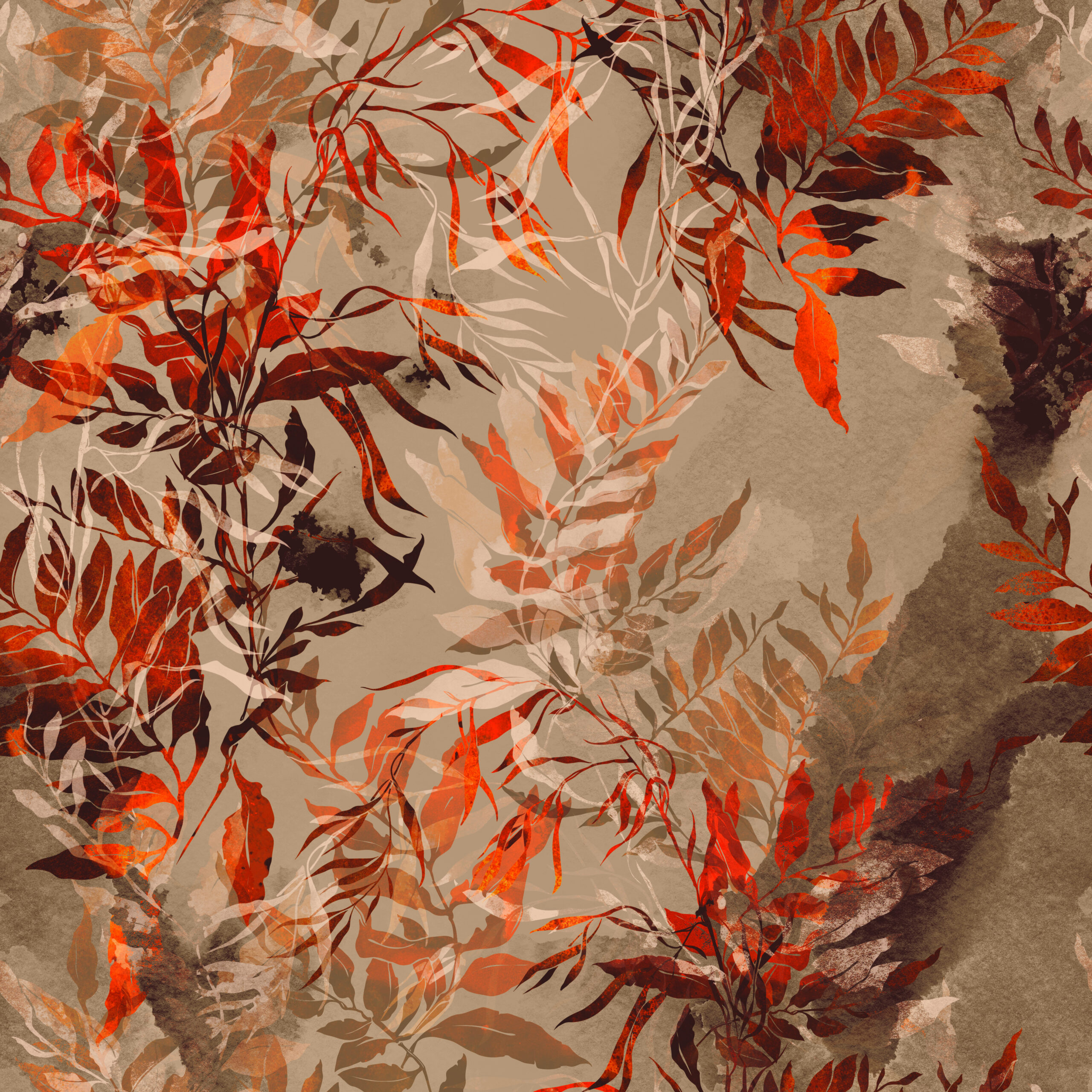 Imprints,Dry,Leaves,Seamless,Pattern.,Abstract,Watercolour,And,Digital,Hand