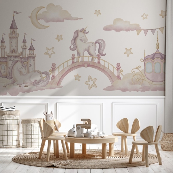 Fototapeten Schloss Einhörner der Träume