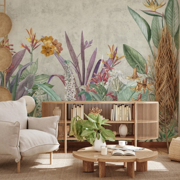 Fototapeten Exotische Blumen und Blätter