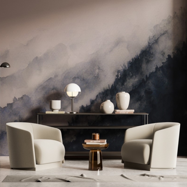 Fototapeten Aquarellwald im Nebel