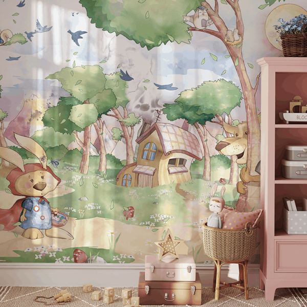 Fototapeten Das Kaninchen in der Rolle des Rotkäppchens