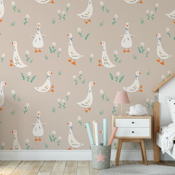 Fototapeten Gänse beim Spazierengehen