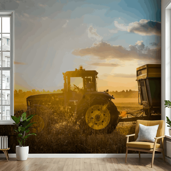 Fototapeten Traktor auf dem Feld