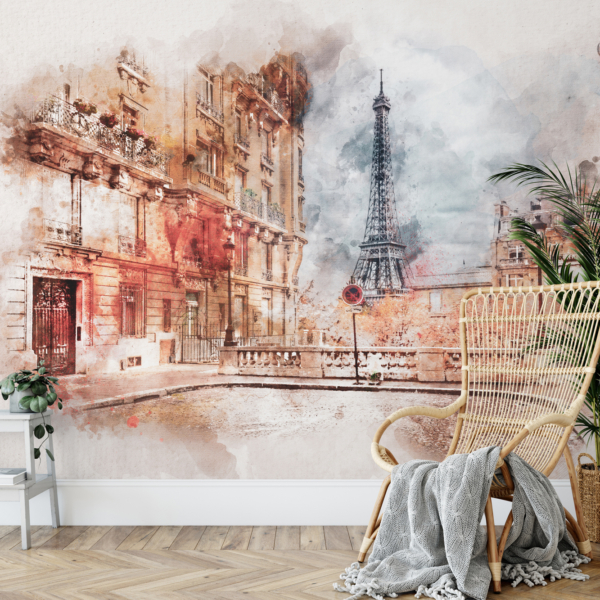 Fototapeten Aquarellgemälde von Paris mit dem Eiffelturm