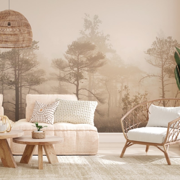 Fototapeten Kiefern im Beigewald