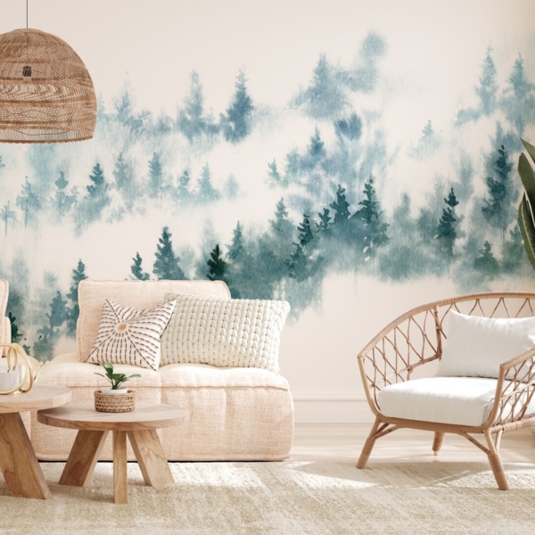 Fototapeten Nebeliger Nadelwald