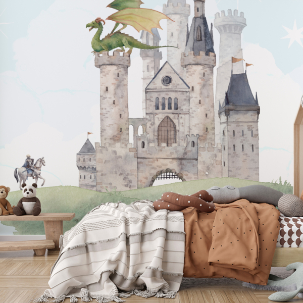 Fototapeten Fototapete Märchenschloss mit Drachen