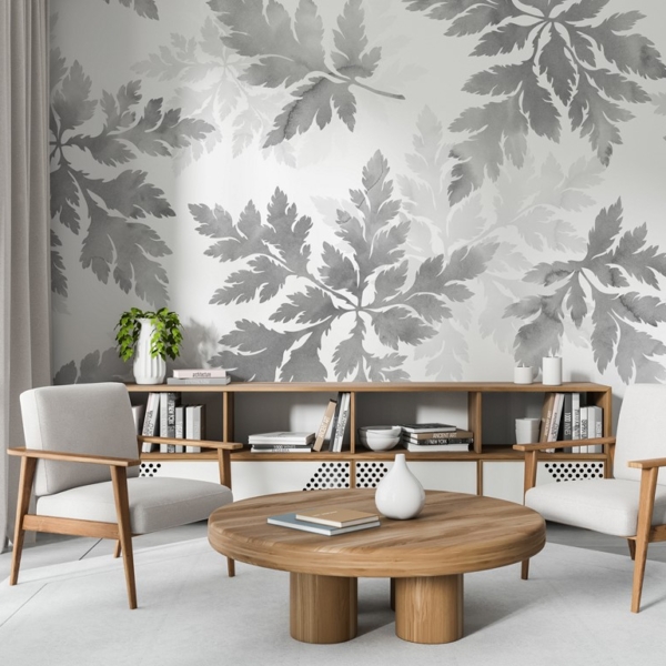 Fototapeten Blätter in Grautönen