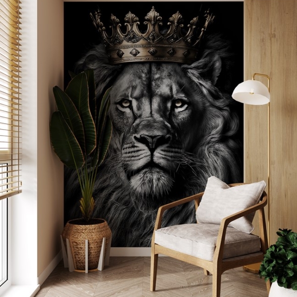 Fototapeten Löwe mit goldener Krone