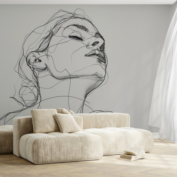 Fototapeten Lineare Skizze eines Frauengesichts