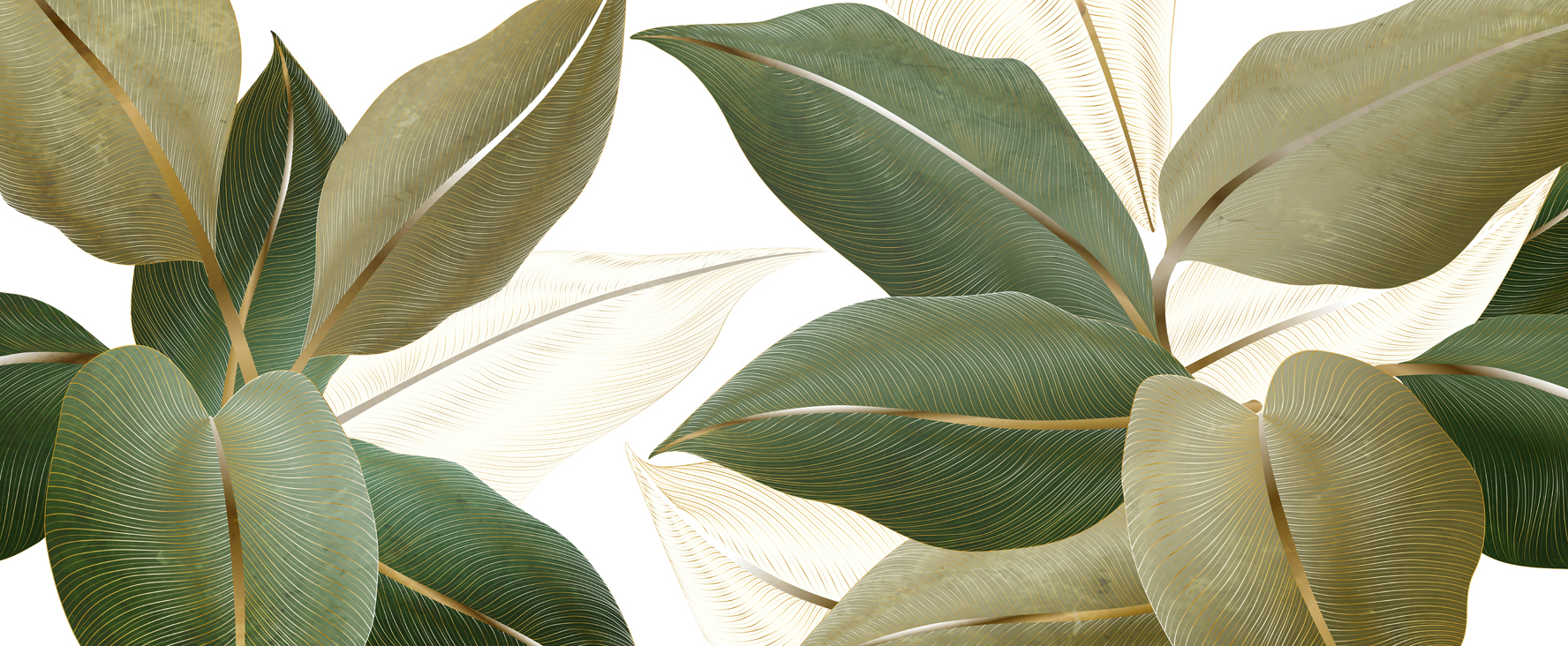 Luxury abstract art background with tropical leaves in line styl