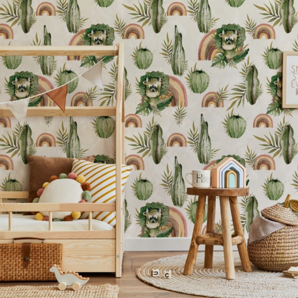 Fototapeten Boho-Dino mit Kakteen