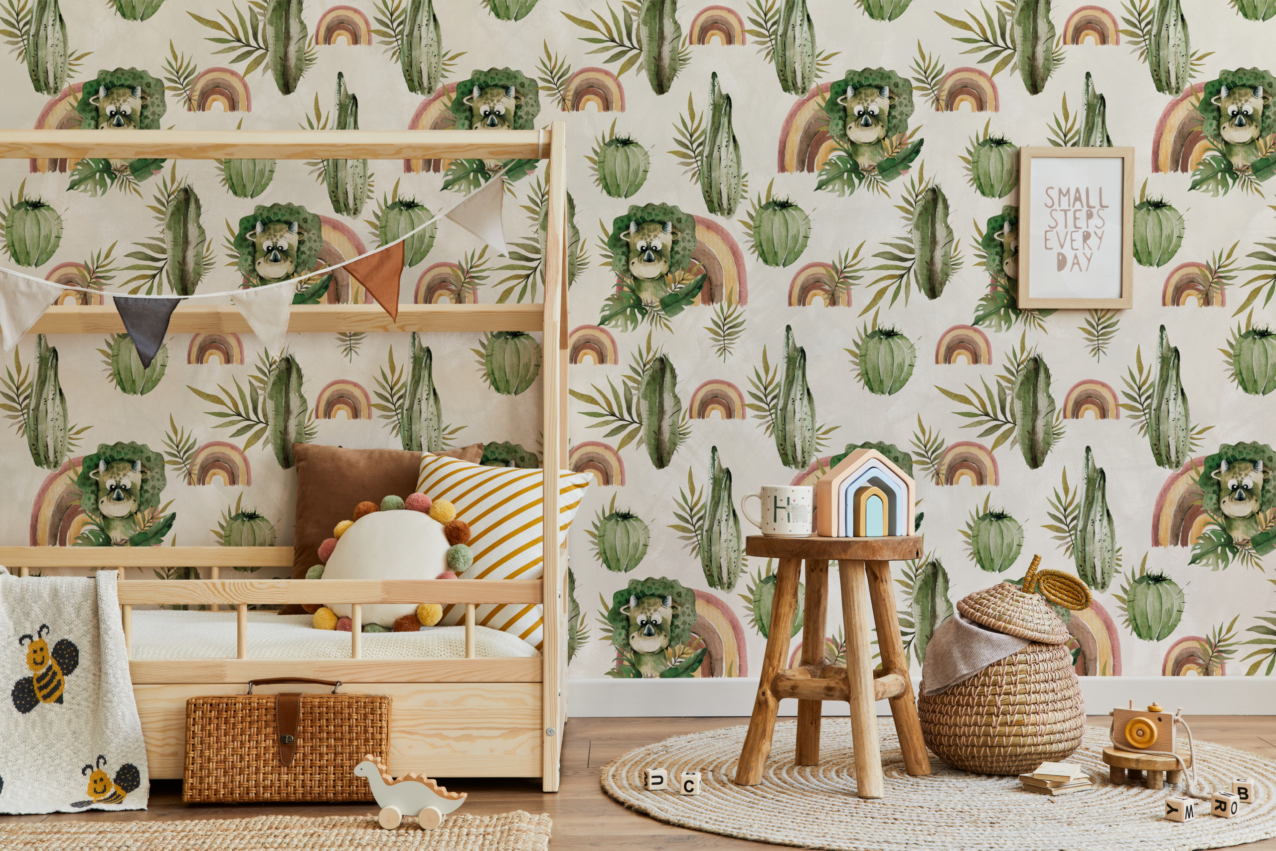 Fototapeten Boho-Dino mit Kakteen