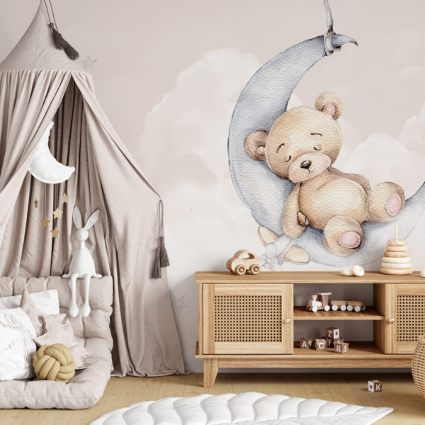 Fototapeten Schlafender Teddybär auf dem Mond