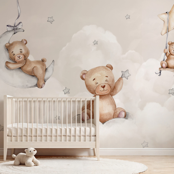 Fototapeten Teddybären in Wolken und Sternen
