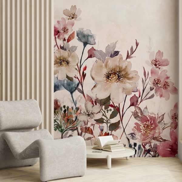 Fototapeten Ein Aquarellgarten mit zarten Blüten