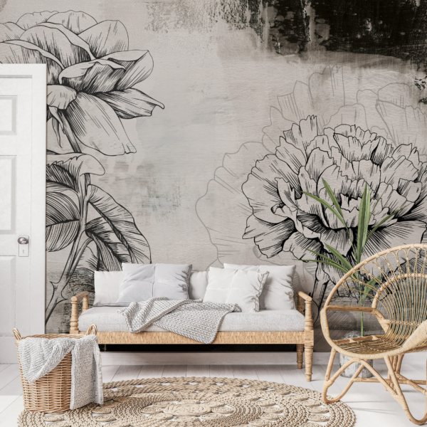 Fototapeten Blumenskizze an der Wand