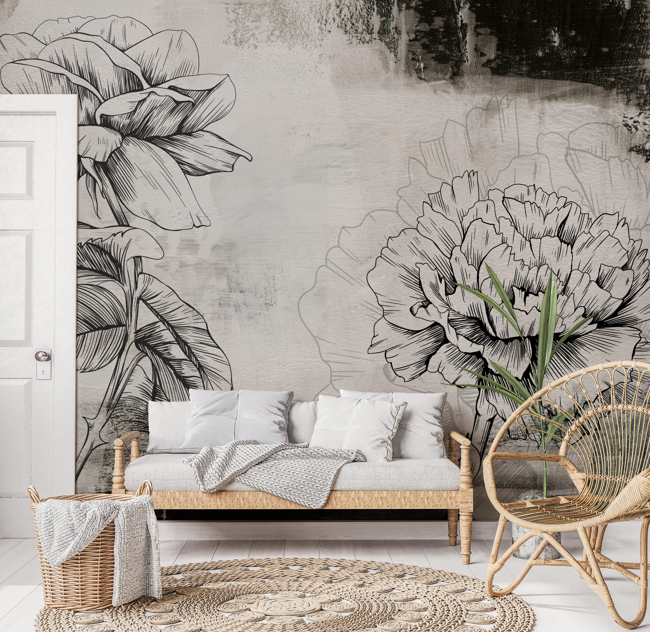 Fototapeten Blumenskizze an der Wand