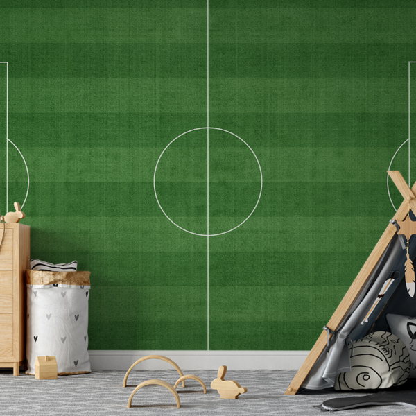 Fototapeten Grünes Fußballfeld mit Linien