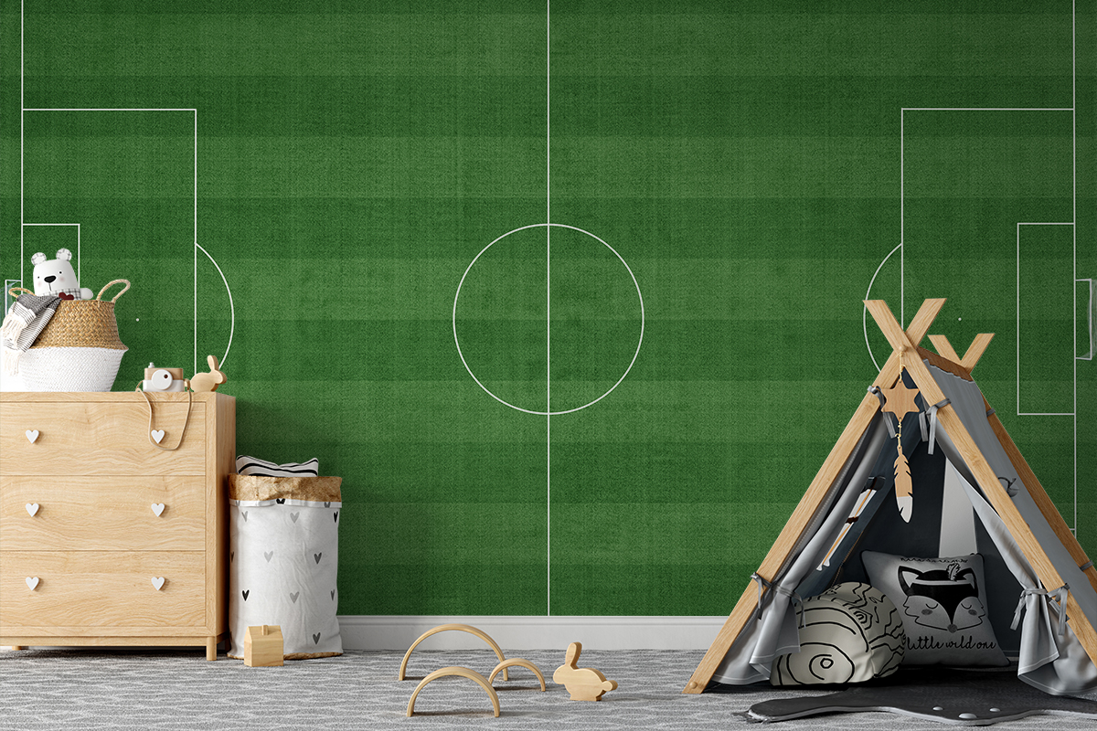 Fototapeten Grünes Fußballfeld mit Linien