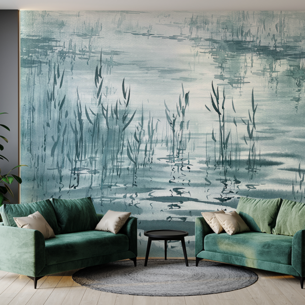 Fototapeten Ein kühler Teich, mit Tinte gemalt
