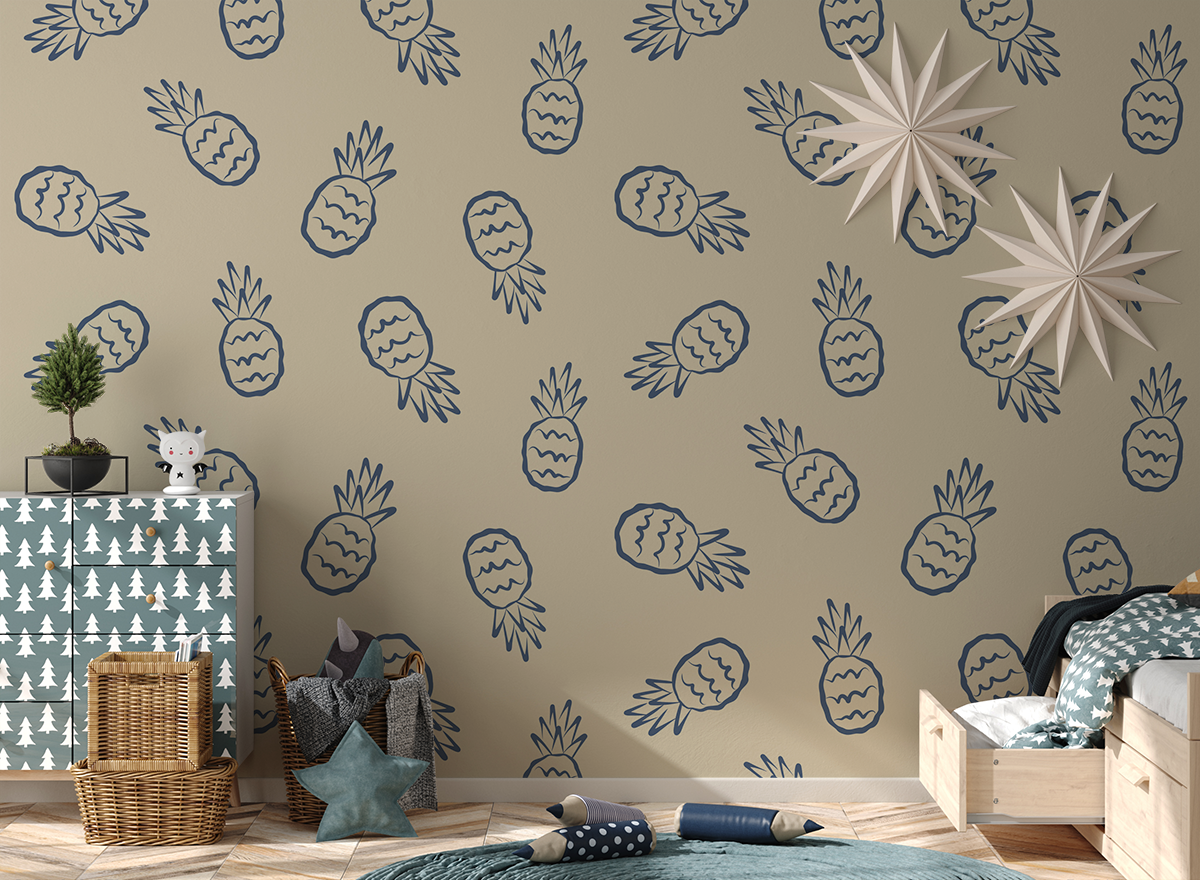 Fototapeten Marineblaue Ananas auf beigem Hintergrund