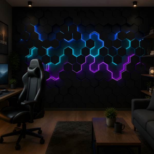 Fototapeten Neon-Sechsecke 3D
